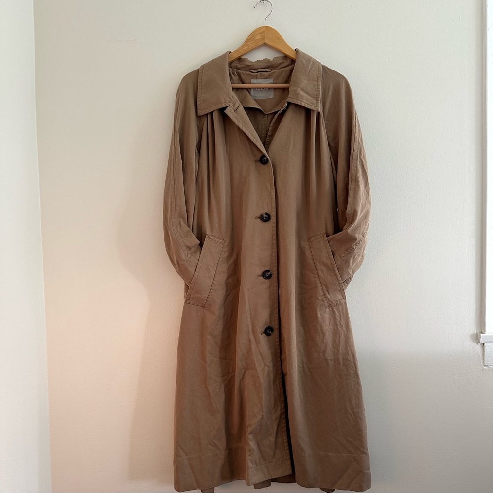 Everlane Gathered Drape Trench Coat Womens Large khaki tan